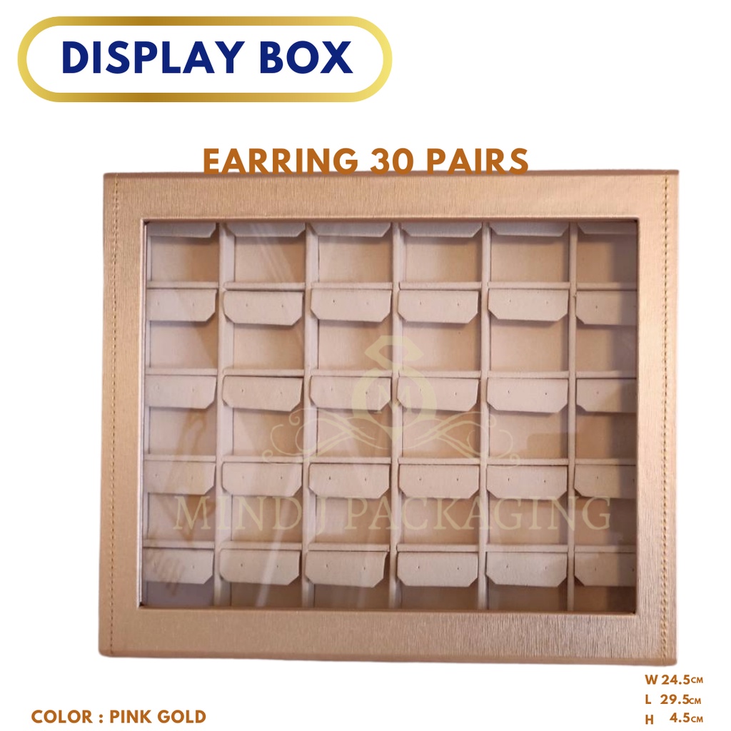 กล่องโชว์เครื่องประดับ Display Tray Box แหวน ต่างหู ข้อมือ สร้อยคอ หนังลายผ้าไหมด้านในกำมะหยี่ครีม
