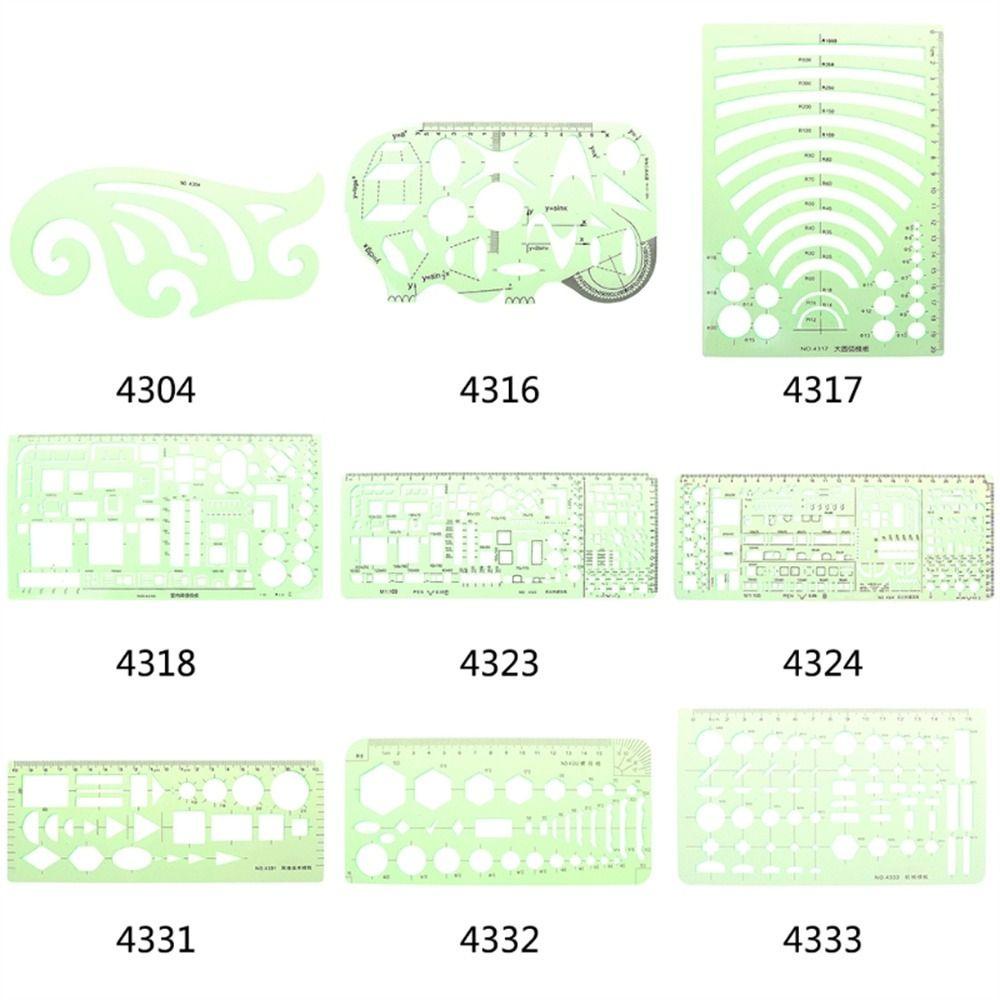 โคเวน ไม้บรรทัดแม่แบบอุปกรณ์สํานักงานโปร่งใสเครื่องมือวัดวงกลมรูปไข่สีเขียวไม้บรรทัดเรขาคณิต - รูปที่ 5