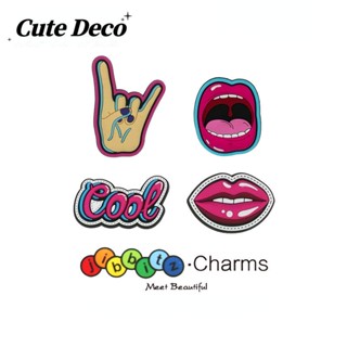 【Cute Deco】จิบบิทซ์เรซิ่น รูปการ์ตูนร็อคน่ารัก (5 แบบ) ปากใหญ่ ปากแดง ท่าทางร็อค จี้กระดุม Crocs น่ารัก สําหรับรองเท้า