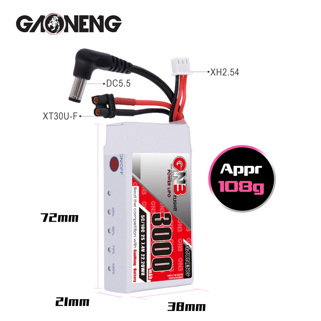 GNB 2S 3000mAh 7.4V 5C 10C LiPo Battery for Fat Shark Fatshark , DJI FPV , Skyzone แบตแว่น FPV แบตเต