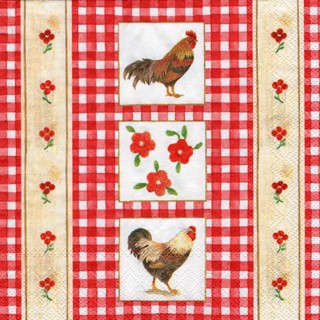 Pladao Napkin ภาพวินเทจ ไก่ Cottage Chicks red กระดาษ แนพกิ้น สำหรับงานศิลปะ เดคูพาจ decoupage ขนาด M 25x25