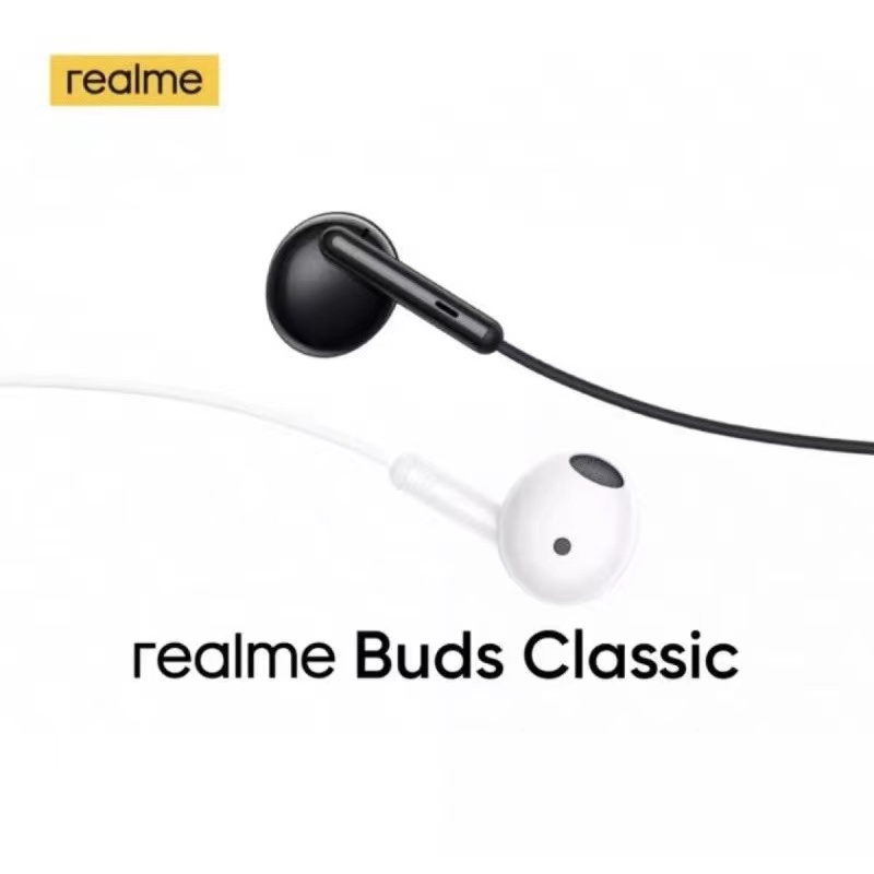 หูฟังRealme เรียวมี Realme Buds Classic แจ๊ค3.5MM. ของแท้ เสียงดี มีไมค์ คุยสายได้ แพ๊คกล่องเหลือง C3 C11 C17 C21