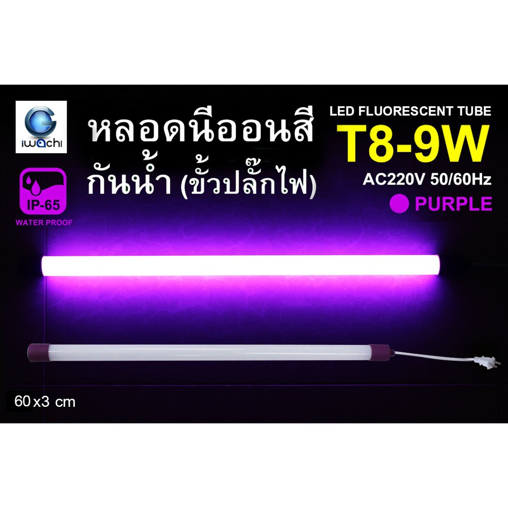 IWACHI หลอดนีออนสีกันน้ำ ขั้วปลั๊กไฟ T8 9W กล่องล่ะ 30 หลอด