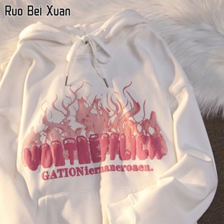 RUO BEI XAUN เสื้อกันหนาวมีฮู้ดผู้หญิง เวอร์ชั่นเกาหลี เทรนด์แฟชั่น ย้อนยุค สไตล์อินสตราแกรม เสื้อกันหนาวมีฮู้ดพิมพ์ลาย เสื้อกันหนาว ผญ เสื้อแขนยาว เสื้อกันหนาว เสื้อกันหนาวคู่ สื้อฮู้ดหญิงเ