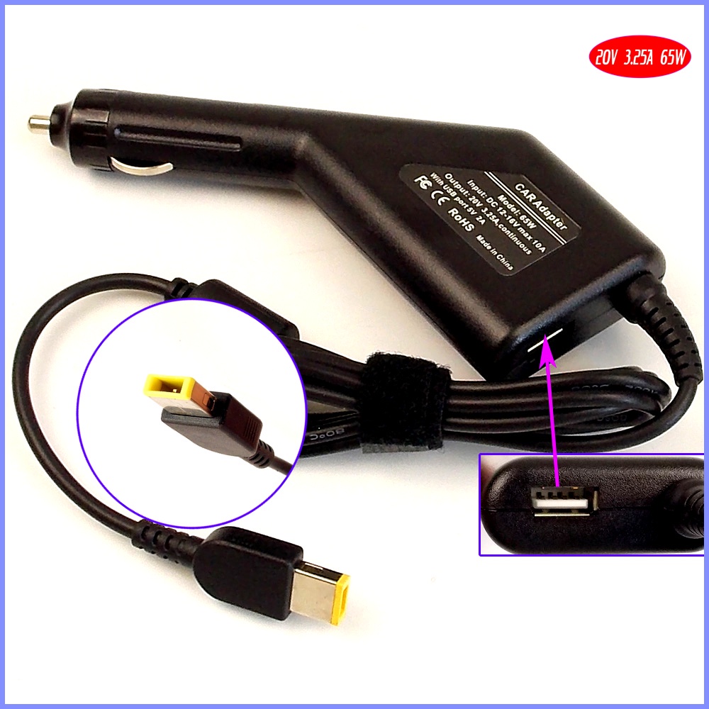 20V 3.25A Laptop Car DC Adapter Charger  USB for Lenovo IdeaPad Y40 S1 S3 S5 G51 300 500 500s U530 V