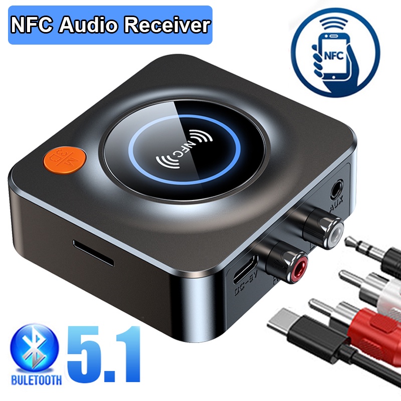 NFC Bluetooth 5.1 เครื่องรับสัญญาณเสียง 3.5 มม.AUX RCA สเตอริโอเพลงอะแดปเตอร์ไร้สายสําหรับลําโพงชุดร