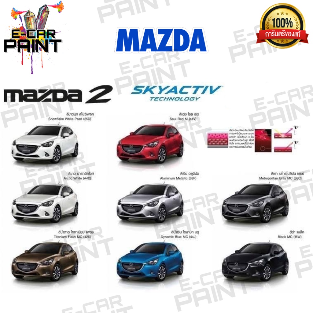 สีสเปรย์ Station Paint 2K สีตรงเบอร์ MAZDA  MAZDA2 SKYACTIV TECHNOLOGY