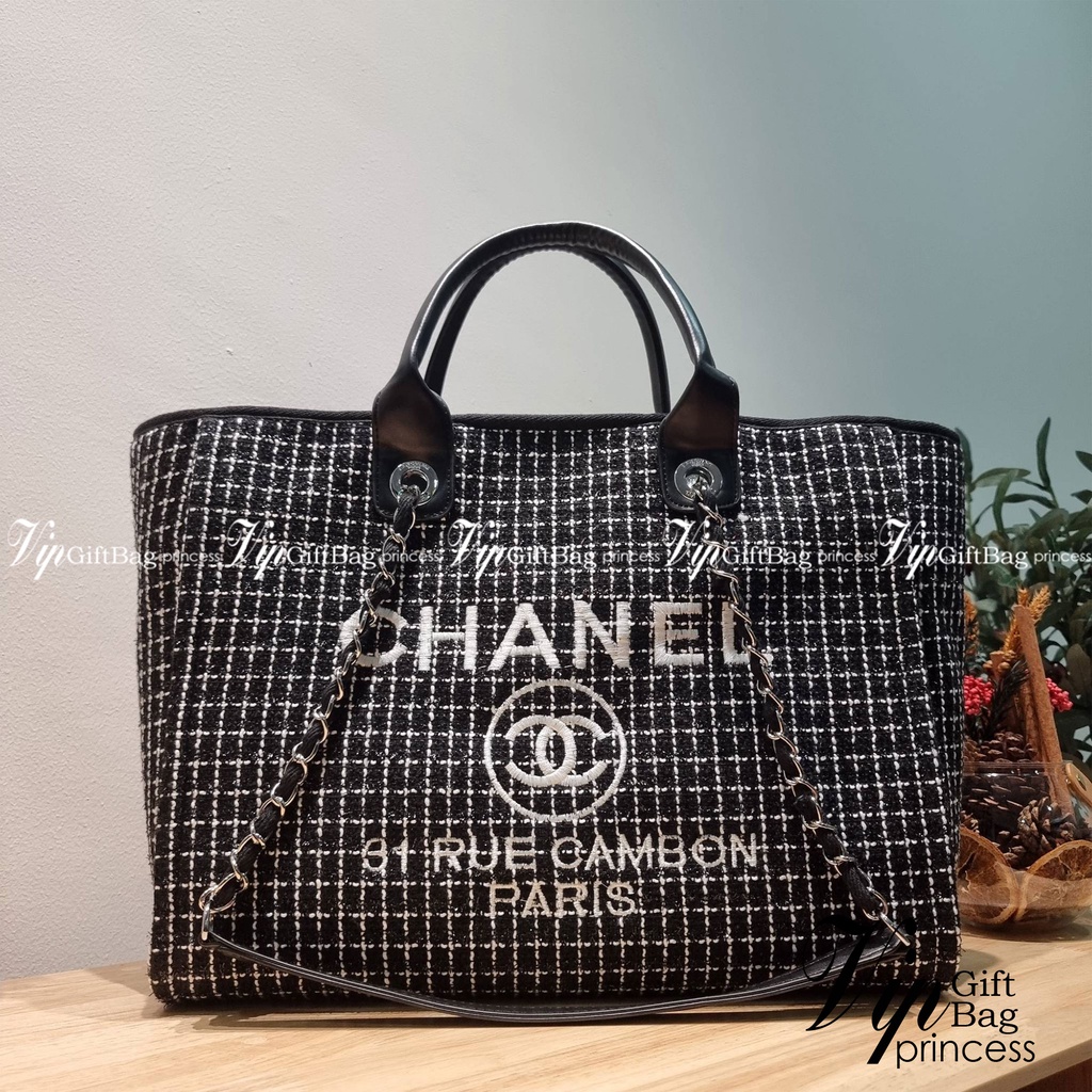 CHANEL LARGE TOTE BAG / CHANEL DEAUVILLE TOTE / CHANEL TOTE BAG กระเป๋าสะพายผ้าทวิต ทรงโท้ทใบใหญ