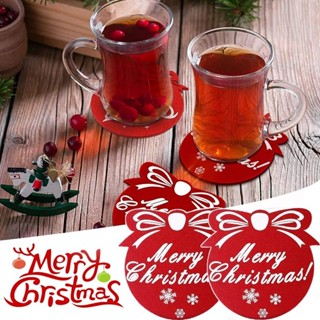 Merry Christmas แผ่นรองแก้ว ลายตัวอักษร สีแดง สําหรับวางแก้วกาแฟ แก้วไวน์ ตกแต่งโต๊ะ งานแต่งงาน คริสต์มาส