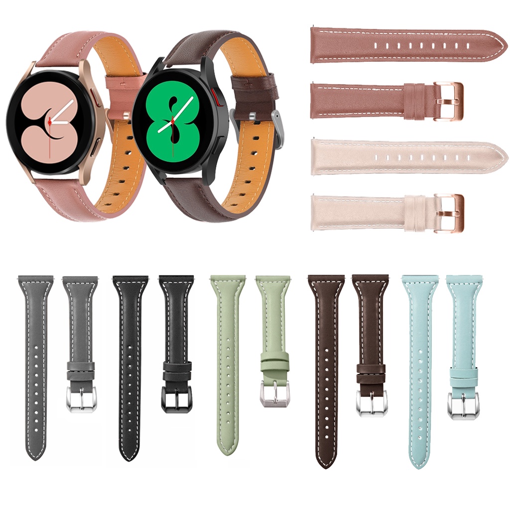20 มม.สายหนังสําหรับ Samsung Galaxy Watch FE 7 6 5 4 /Active 2 /Watch5 Pro/Watch6/watch4 classic 42 มม.46 มม.40 มม.44 มม.43 มม.47 มม.คุณภาพสูงแฟชั่น Slim band