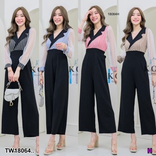 TW18064 Jumpsuit จั้มขายาวคอปกลายชิโนริ