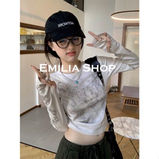 EMILIA SHOP เสื้อ เสื้อครอป เสื้อผ้าแฟชั่นผู้หญิง เสื้อแขนยาวไหมพรม 2022 ใหม่ S051099