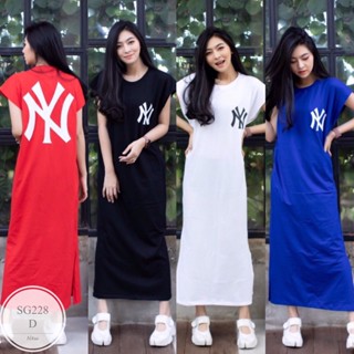 ES228 Maxi Dress เดรสยาว คอกลมแขนกุด ชายผ่าข้าง เนื้อผ้าคอตตอน สกรีนลายหน้าหลัง พร้อมส่ง