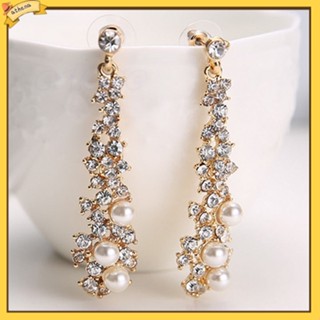 (Athena) Elegant Fashion Women Pearl Rhinestone Dangle Chandelier Drop Earrings Jewelry