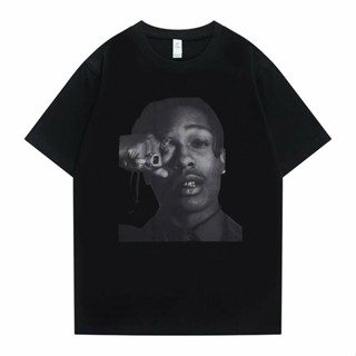 เสื้อตราหานคู่ แร็ปเปอร์ใหม่ Asap Rocky เงาภาพดิจิตอลฉีดตรงพิมพ์เสื้อยืดผู้ชายผู้หญิงฮิปฮอปฮาราจูกุ Tshirt คุณภาพ T