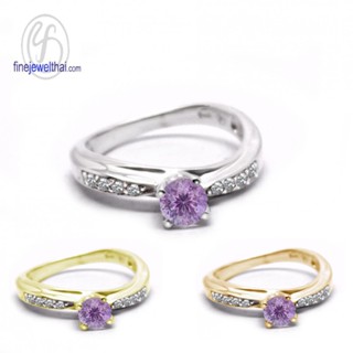 Finejewelthai-แหวนอะเมทิสต์-แหวนเพชรCZ-แหวนเงินแท้-แหวนพลอยแท้-Amethyst-Silver-Ring-R1282amt (เลือกสีตัวเรือนได้)