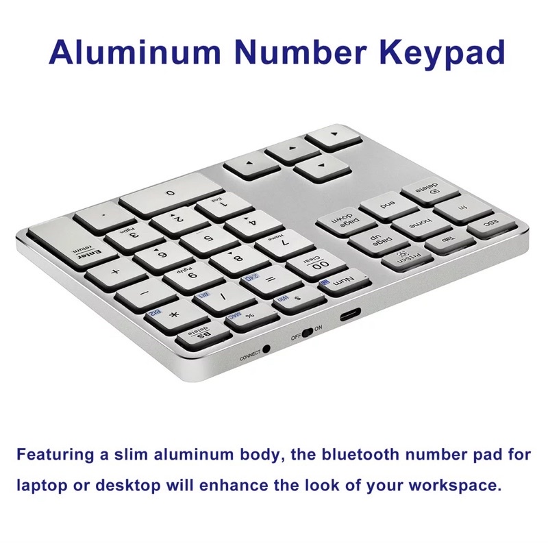 บลูทูธ Pad,ชาร์จแป้นพิมพ์ตัวเลขไร้สาย Dual-Mode อลูมิเนียม USB Numpad สำหรับแล็ปท็อป,แมคBook Pro/Air, แมค