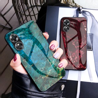 เคสโทรศัพท์กระจกนิรภัยเคสมือถือการออกแบบพื้นผิวหินอ่อน Oppo A17 A38 OppoA17 case เคส