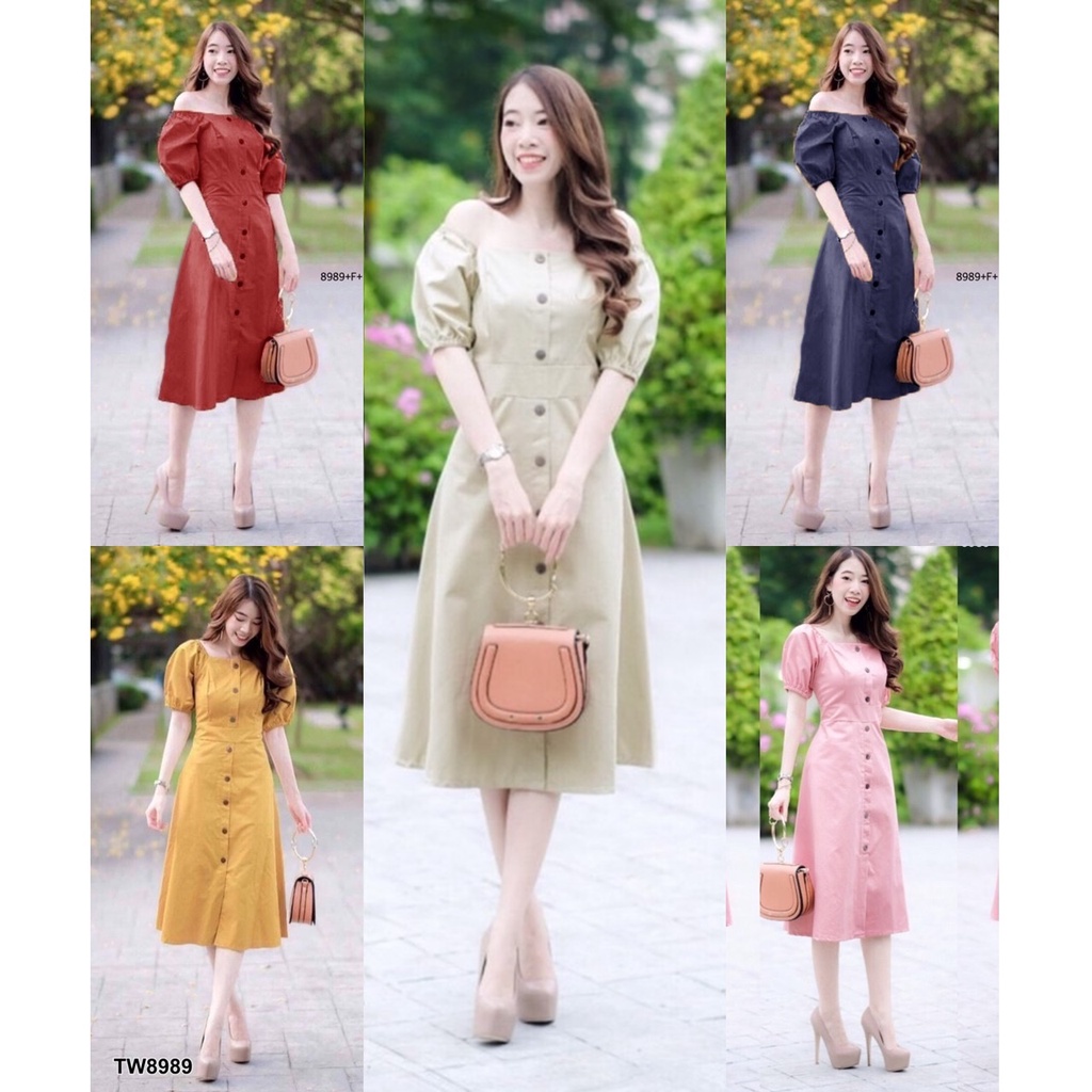 TW 8989  เดรส เดรสใส่เที่ยว ชุดทำงาน ชุดเที่ยว (ฟรีไซส์ M อก 32-34 เอว 29-30 สพ36-38 ยาว42)