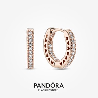 Pandora ต่างหูห่วง ชุบโรสโกลด์ 14k สีโรสโกลด์ ของขวัญคริสต์มาส e1027