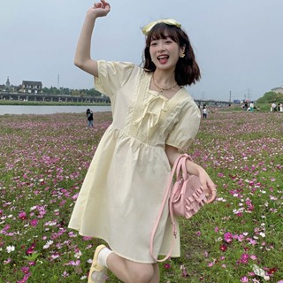 พร้อมส่ง 🥞🧈 Melon dress เดรสสีครีมแต่งโบว์ (37313)