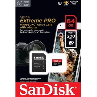 SanDisk Extreme Pro Micro SD Card 5K SDXC 32GB 64GB 128GB 200/90MB/s (SDSQXCD) เมมโมรี่ Gopro Drone