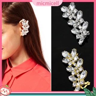 (micmicell) ต่างหู Ear Cuff แบบหนีบ จี้รูปใบไม้ ประดับคริสตัล,เพชรพลอยเทียม