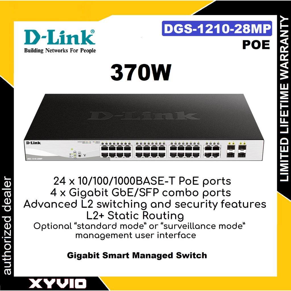 D-LINK DGS-1210-28MP 370W POE 28-Ports (24 Port Gigabit + 4 Port SFP) Web Smart Gigabit Switch