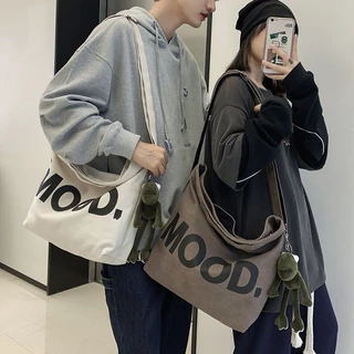 กระเป๋าสะพายไหล่ลําลอง ผ้าแคนวาส ขนาดใหญ่ จุของได้เยอะ แบบเรียบง่าย สไตล์ญี่ปุ่น สําหรับผู้ชาย และผู้หญิง
