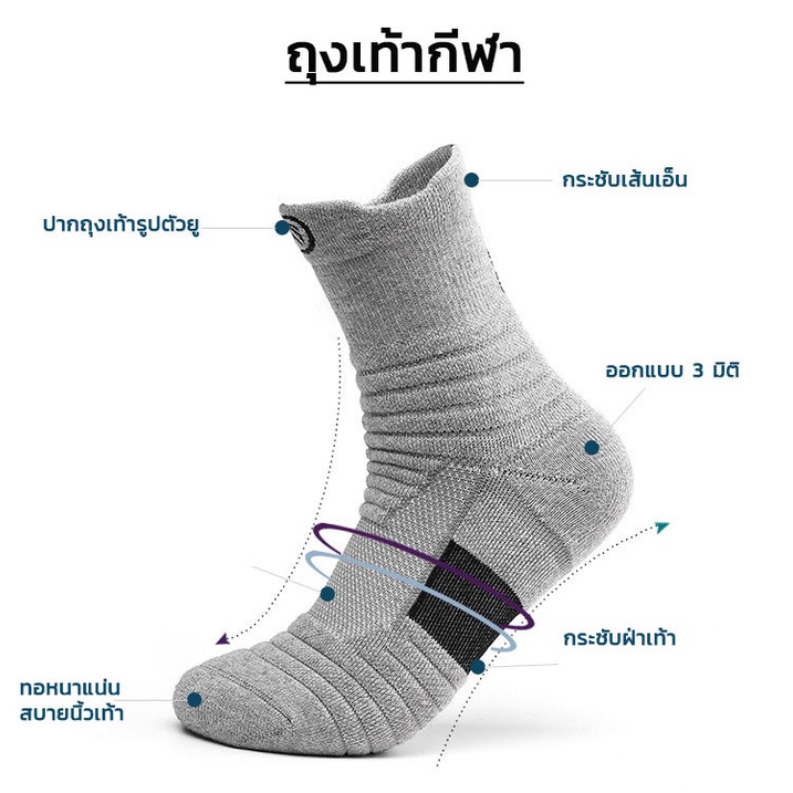 ถุงเท้าวิ่ง ถุงเท้ากีฬา Dono ผ้าทอหนานุ่ม ใส่กระชับ  ถนอมเท้า สำหรับเท้า Size 38-43 (สินค้าพร้อมส่ง) - รูปที่ 3