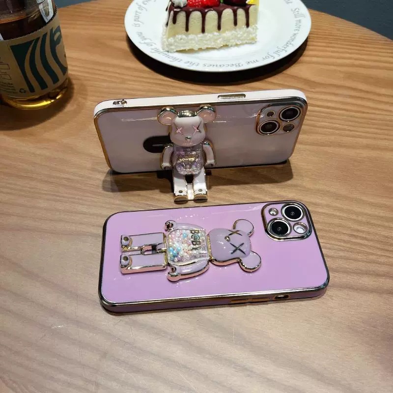 ปลอก OPPO A79 A58 A98 A78 A77 5G A60 A3 Pro A3x Reno 12 12F 11 11F 10 Pro 8t 4G Glossy Slim เลนส์ป้องกัน + Rainbow Bear 360 ขาตั้งหมุนผู้ถือ
