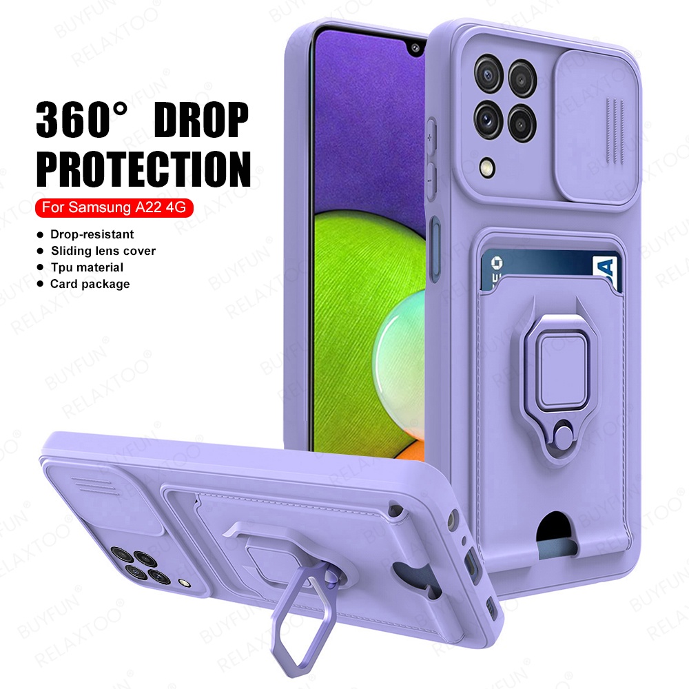เคสโทรศัพท์มือถือ TPU ป้องกันเลนส์ พร้อมแหวนขาตั้ง อเนกประสงค์ สําหรับ Samsung A22 A32 A20 A30 A50 A50S A30S 5G A22 4G M22 4G A72 5G A72 4G