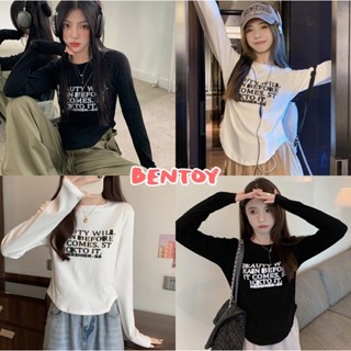 Bentoy(M2905)เสื้อยืดไหมพรม แขนยาว คอกลม ลายอังกฤษหน้าอก