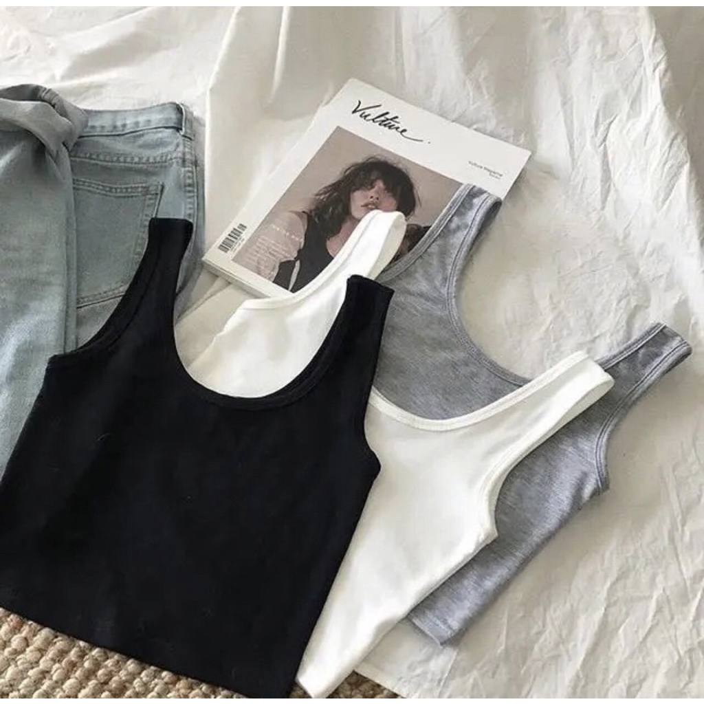เสื้อกล้ามผู้หญิง กล้ามครอป สีพื้น ผ้าคอตตอนผสมเนื้อนิ่ม สวมใส่สบาย เอวลอย เสื้อผ้า