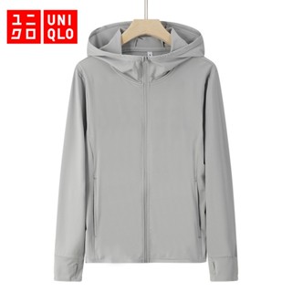 Uniqlo เสื้อแจ็กเก็ต แขนยาว มีฮู้ด มีซิป ป้องกันอากาศ UPF 50+ สําหรับผู้หญิง