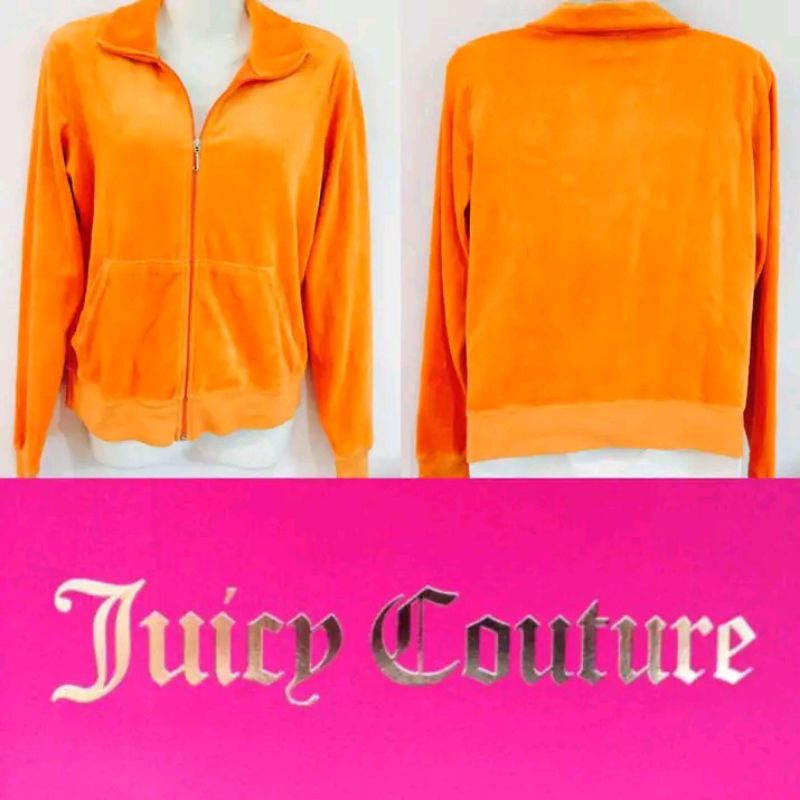 Juicy Couture Jacket เสื้อแจ็คเก็ตซิปหน้าสีส้ม ผ้ากำมะหยี่ไซส์ L  มือสองสภาพดีค่ะ