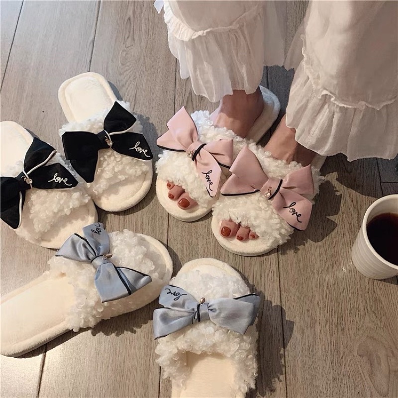 Little DAISY] RIBBON บ้านรองเท้าแตะ/PREMIUM COMFY SLIPPER เกาหลี/แฟชั่นผู้หญิงขนนุ่ม Home Room รองเท