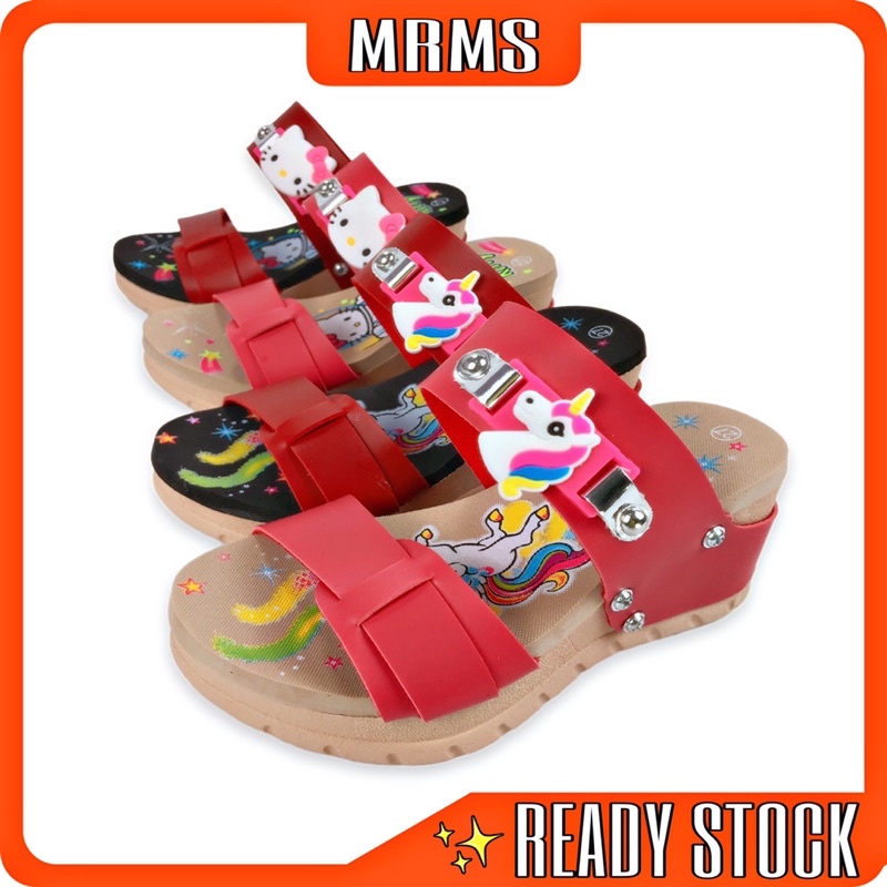MRMSKids Girls Fashion Wedge Sandal Girls Hello Kitty Unicorn Cartoon Slipper Kasut Selipar Wedges B