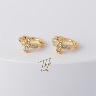 TBK ตุ้มหูเกาหลี ห่วง แบบห่วง earrings หนีบ เกี่ยว สแตนเลส หนีบผู้หญิง เหล็กแฟชั่น รูปไม้กางเขน ห่วง หรูๆ เงินแท้ สําหรับผู้หญิง 474e