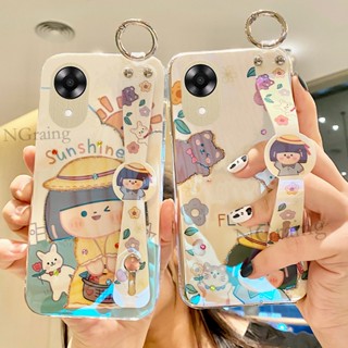 เคสโทรศัพท์มือถือแบบนิ่ม กันกระแทก ลายการ์ตูนเด็กผู้หญิง ดอกทานตะวันน่ารัก พร้อมสายคล้องข้อมือ สําหรับ Oppo A17k A17 A78 5G