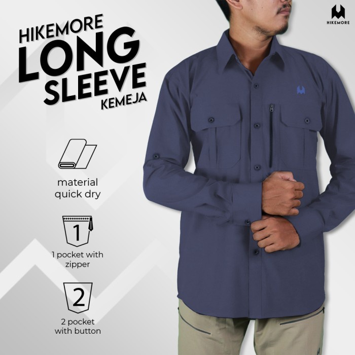 KEMEJA MENS SHIRT Mens PDL Field Shirt 2 in 1 Short Length Hikemore Quickdry - HM Navy, XL COOL LATE