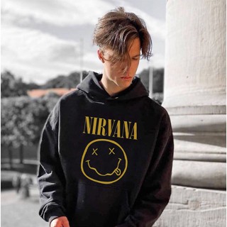 เสื้อกันหนาว มีฮู้ด ผ้ากํามะหยี่ พิมพ์ลายตัวอักษร NIRVANA แฟชั่นสําหรับผู้ชาย และผู้หญิง