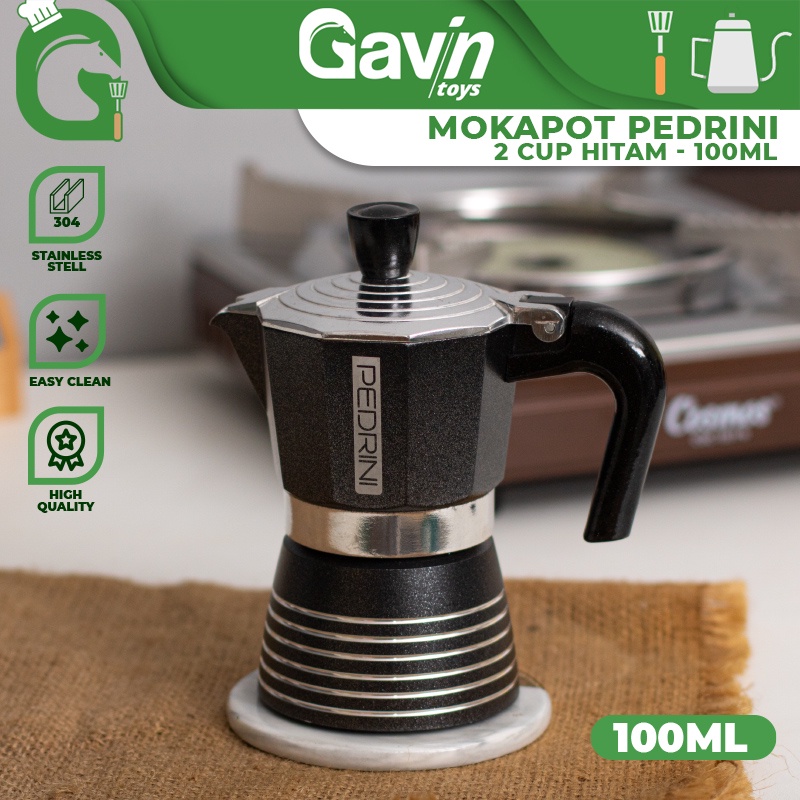 Pedrini Mokapot Black 100ml Infinity Moka Pot 2 Cup เครื่องชงกาแฟอิตาลี