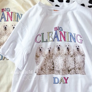 Tee เสื้อยืดครอป {ลด20% ใส่โค้ด: WGVTJU} 🍊พร้อมส่ง ♡MEXOCUTE เสือยืดผ้าTCพิมพ์ลาย Big Cleaning Day