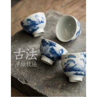 Jingdezhen hand-painted blue and white porcelain landscape painting tea cup master cup ceramic kung fu tea set