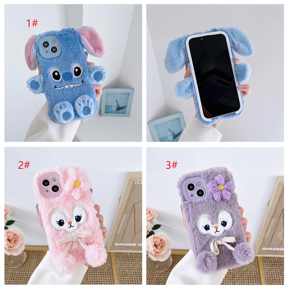 เคสโทรศัพท์มือถือ ซิลิโคนนุ่ม ลายการ์ตูน Lina Bell Lilo Stitch 3 มิติ ขนปุย อบอุ่น สําหรับ iPhone 11 12 13 14 15 Pro Max 7 8 Plus XS XR