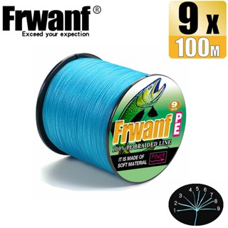 Frwanf สายเอ็นตกปลา แบบถัก PE X9 ยาว 100 ม. 9 เส้น สีฟ้า