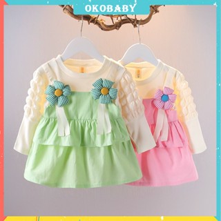 OKOBABY🌈พร้อมส่ง🌈เดรสเด็กผู้หญิง แขนยาว เดรสกระโปรงลายดอกทานตะวัน 0-4 ปี