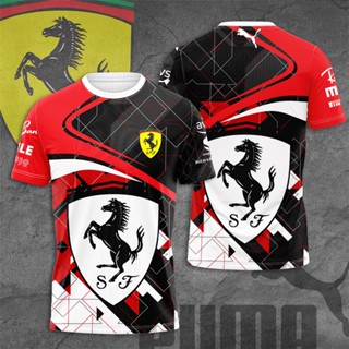 เสื้อยืดแขนสั้น พิมพ์ลาย Formula One Scuderia Ferrari Racing Teams แฟชั่นฤดูร้อน สําหรับเด็กผู้ชาย 2022