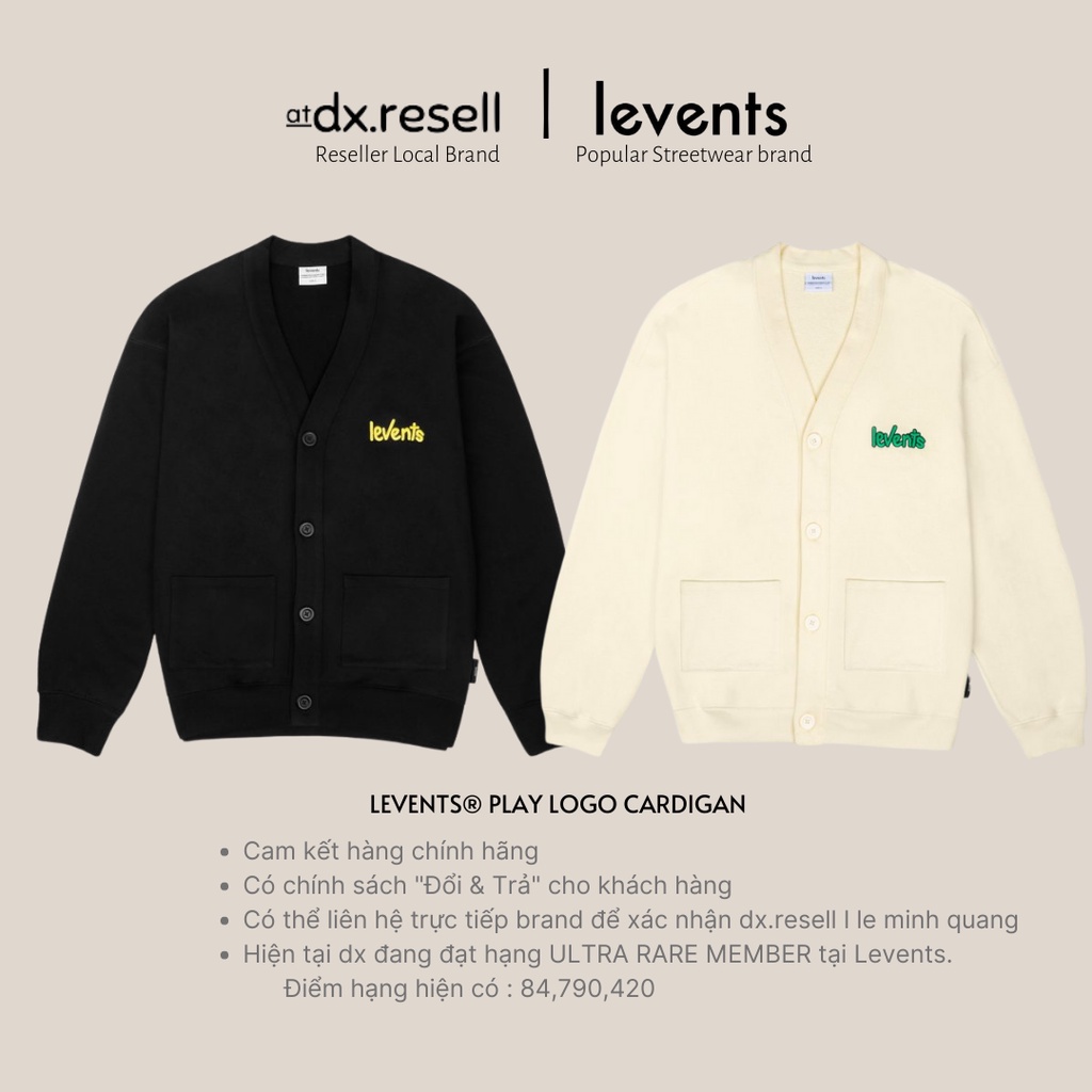 Levents PLAY LOGO CARDIGAN Jacket (ครีม,สีดํา) Unisex dx.resell